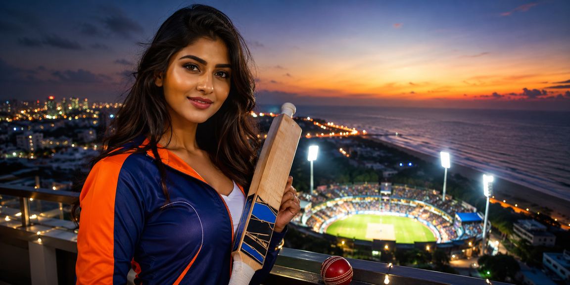 Chennai Marina Beach with cricket betting theme