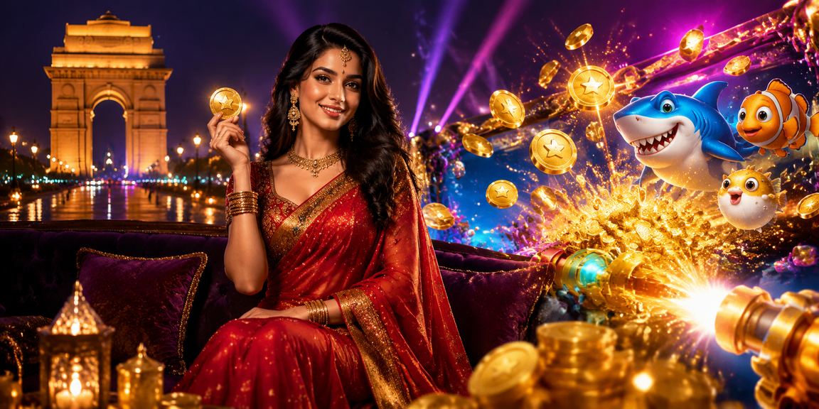 India Gate skyline with fishing game and traditional saree colors
