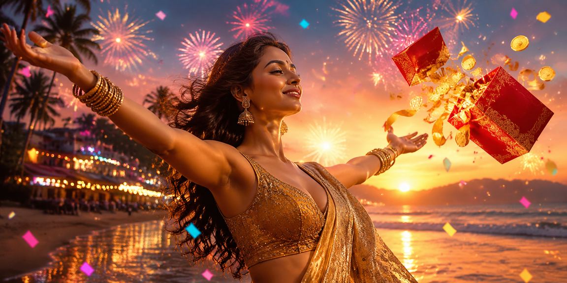 Goa beach with red envelope bonus beach scene