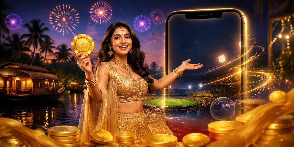 Kerala backwaters scenic with sports betting and traditional lehenga game theme