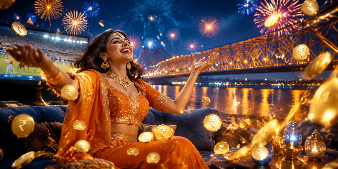 Howrah Bridge at Kolkata with cricket betting Rupee theme
